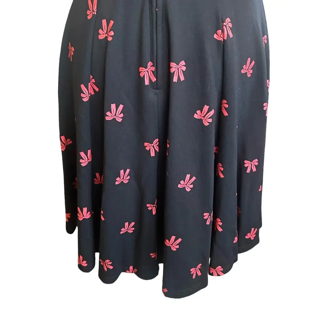 Unique Vintage Black Bow Print Dress | Size L | Retro Pinup Style - Picture 6 of 6